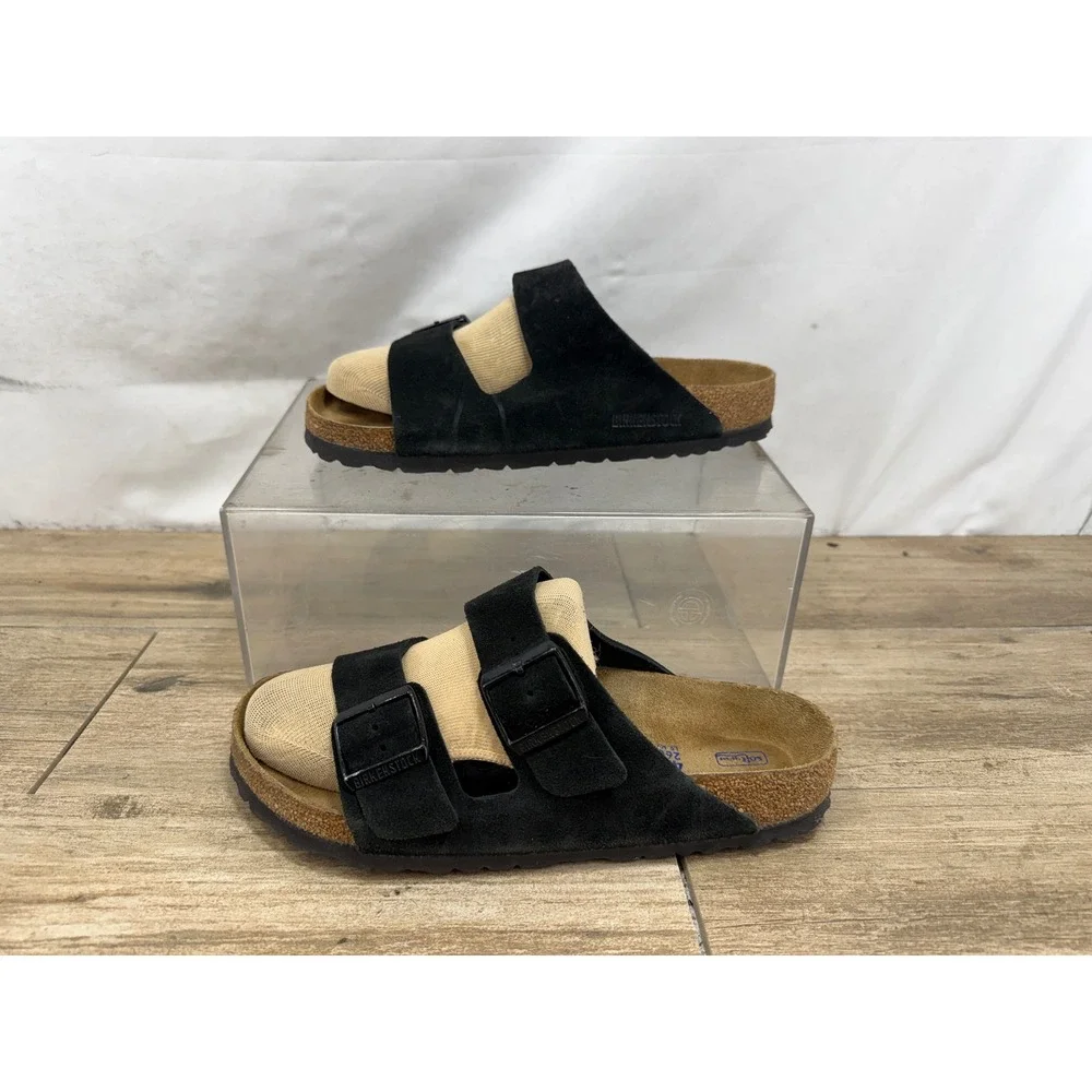 Birkenstock Arizona Soft Footbed Black Suede Leather Sandals Mens 7 Womens 9 40